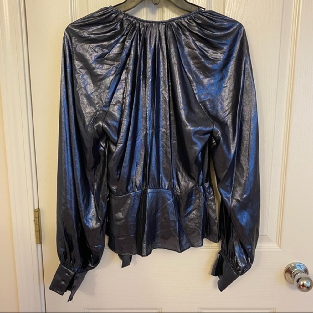 Parker Sheridan Metallic Wrap Blouse NIGHT SKY XS - Picture 8 of 13